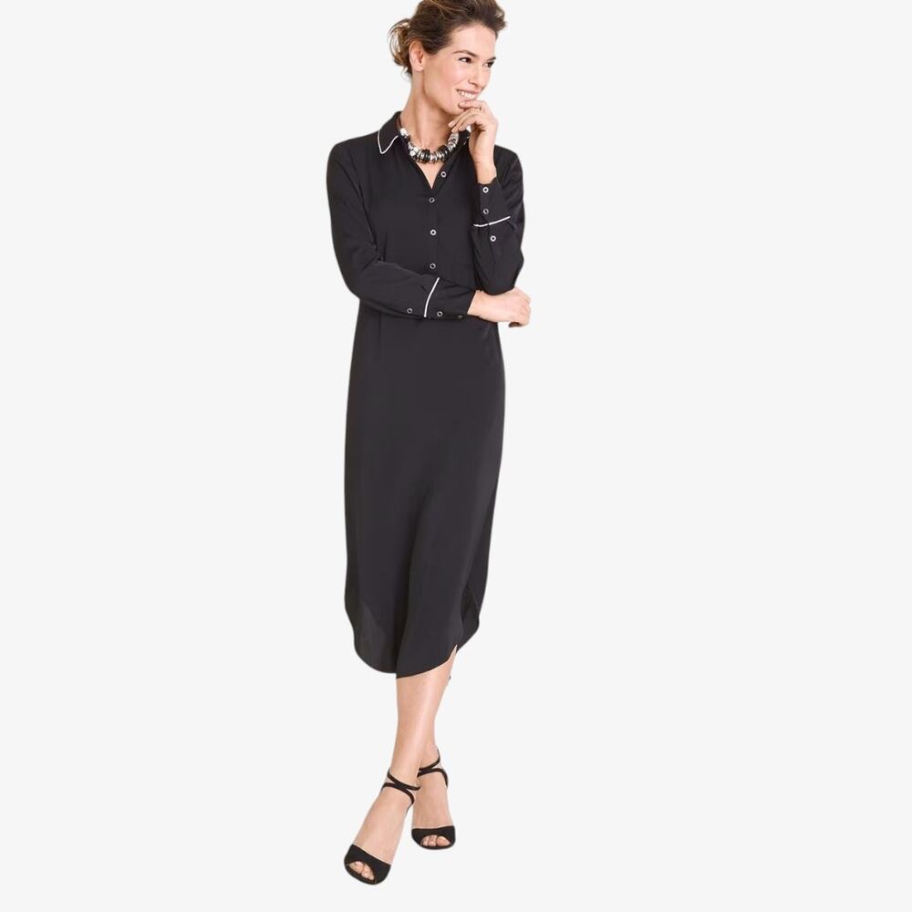 Chico's Black Label Shirt Dress Size M Black Minimalist Archival Workwear NWT